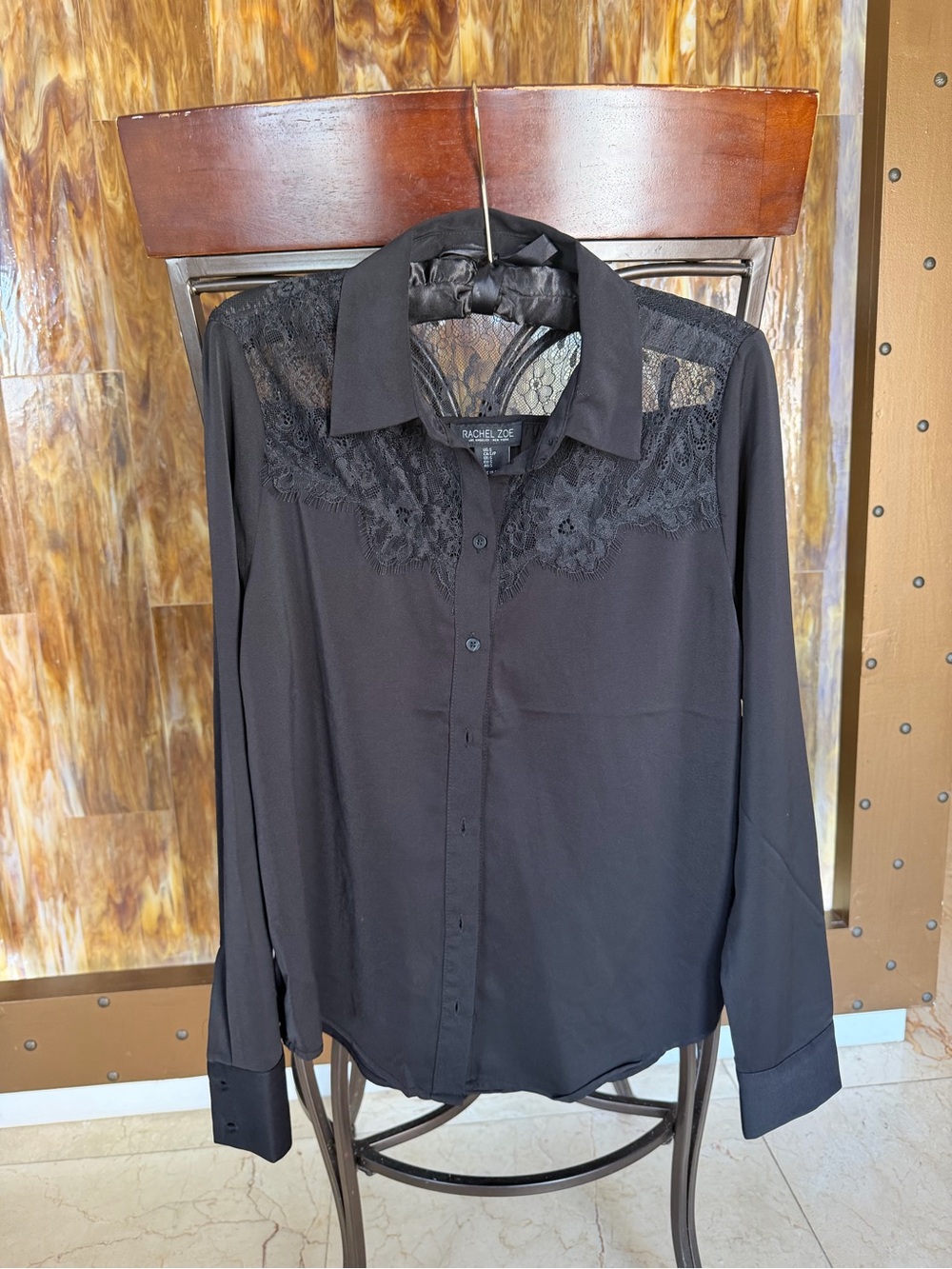 Rachel Zoe Black Lace Yoke Button-Down Shirt